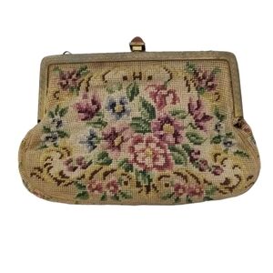 Purse Evening Bag Floral Antique Vintage Jeweled Kiss Lock Petite Point Grandma